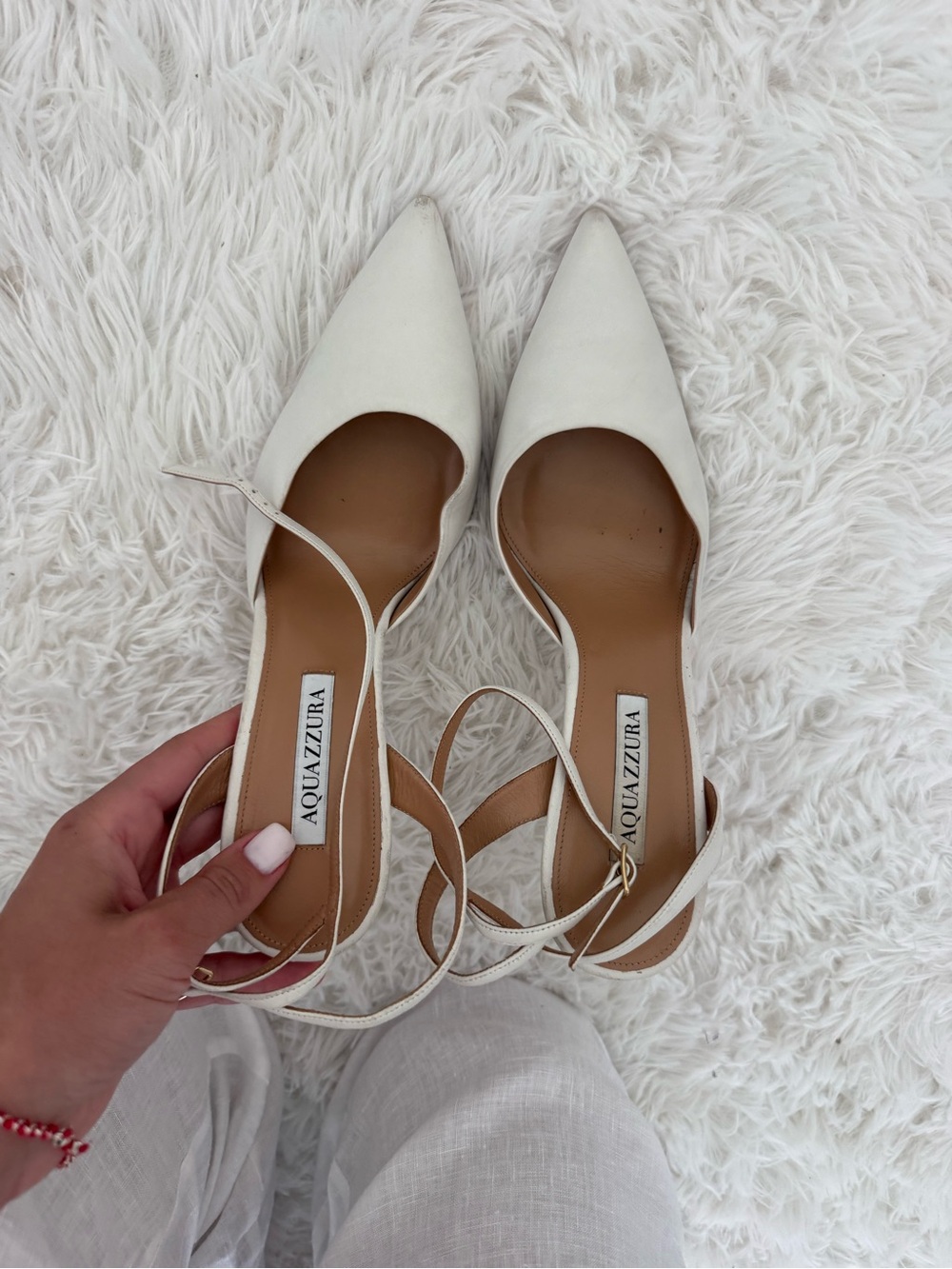 Aquazzura Cream Pointed Toe Slingback Flats